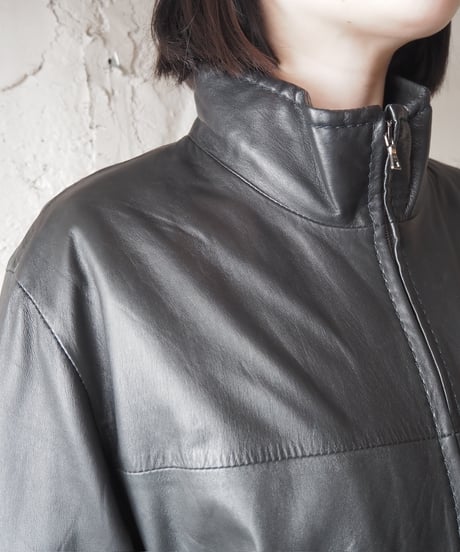 Stand Collar Zipup Leather Jacket BK