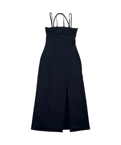 Strap Design Slit Camisole Dress BK