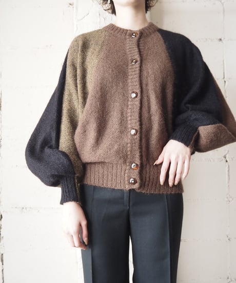 Tricolor Dolman Sleeve Mohair Cardigan BRBKKA