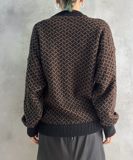Pattern Design Mock Neck Knit BRBK