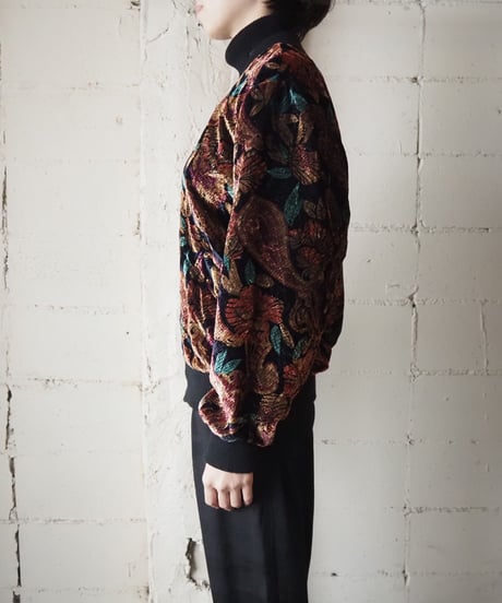 Botanical Pattern Velour Zipup Jacket BKPI