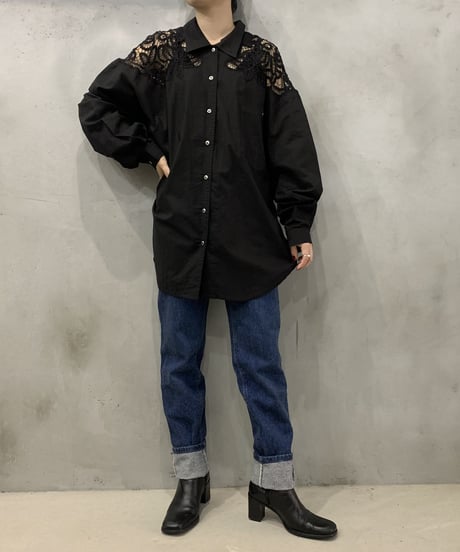 Flower Lace Shoulder Design Shirt BK