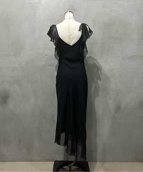 Frill Shoulder Sheer Camisole Dress BK
