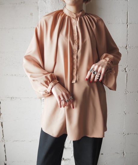 Stand Collar Gather Design Blouse PIBE