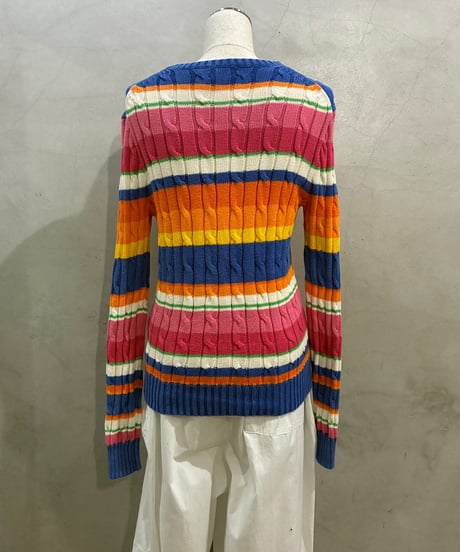 Ralph Lauren Cotton Cable Multi Border Knit BLWHPI