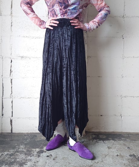 Zigzag Hem Velour Easy Skirt BK
