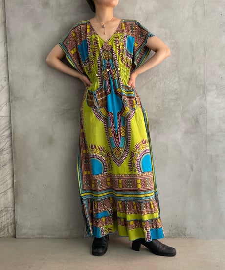 Waist Gather African Batik Dress LGNBL