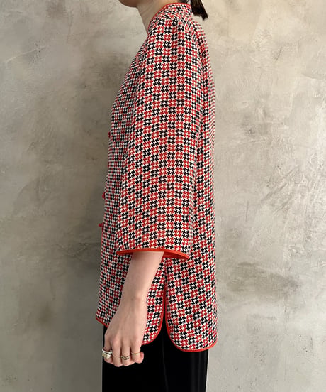Houndstooth Pattern China Button Blouse REBK