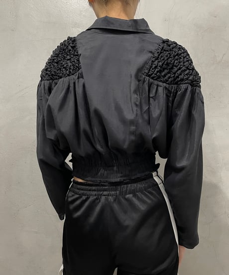 Smocking Shoulder Cropped Jacket BK