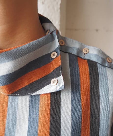 Turn Over Collar Stripe Blouse ORNV