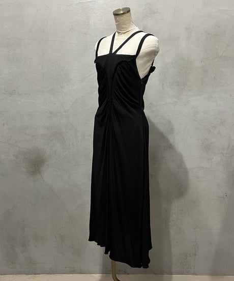 Neck Strap Gather Design Dress BK
