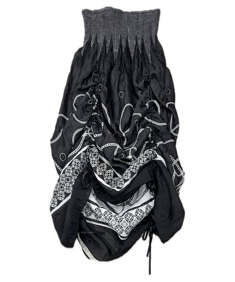Drawstring Design Multi Pattern Skirt Dress BK