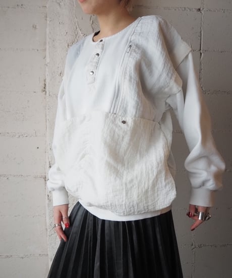 Zip Design Nylon Switching Sweat WH