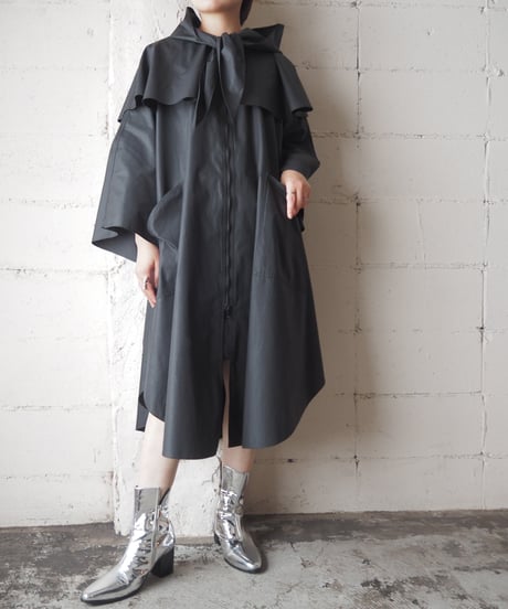 Big Collar Poncho Coat BK