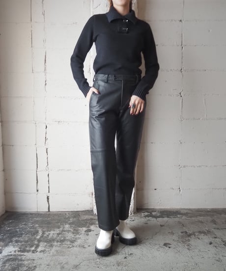 LAUREN JEANS Metal Hook Cotton Collar Knit BK