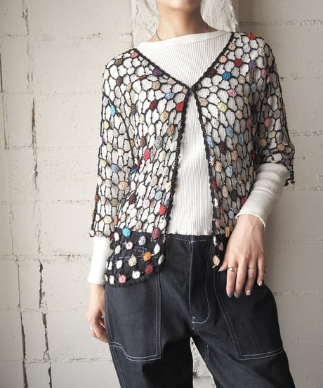Colorful  Crochet Short Sleeve Cardigan BK