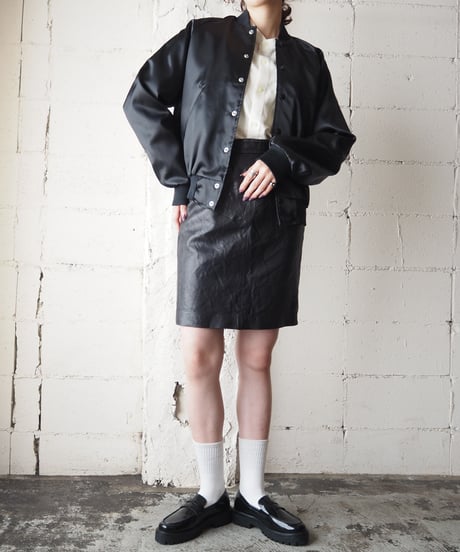 1970's Snap Button Satin Blouse BK