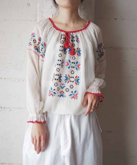 Hungarian Hand Embroidered Sheer Blouse WHRE