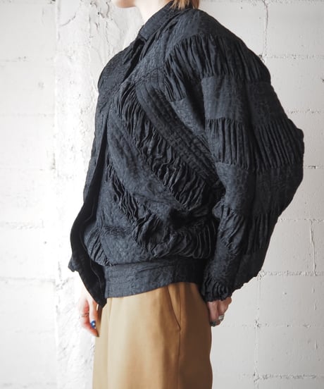 EJHARPER  Shirring stand collar jacket BK