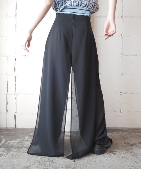 Sheer Layered Wide Pants BK