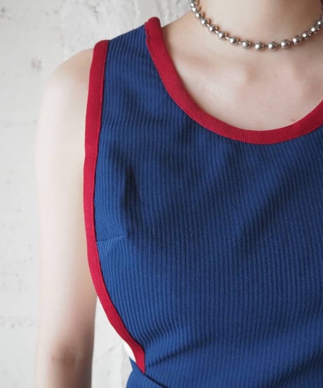 Side Button Bicolor Rib Vest NV BL