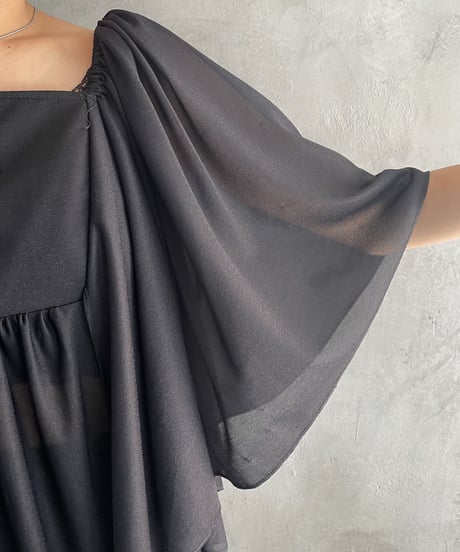 Flared Sleeve Sheer Blouse BK