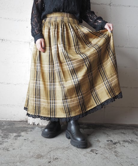 Check Pattern Hem Lace Skirt YEBK