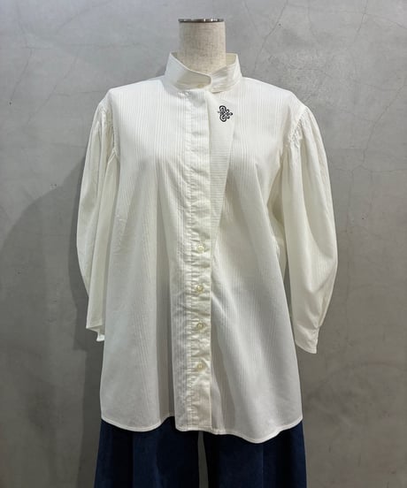Middle Puff Sleeve Band Collar Blouse WH