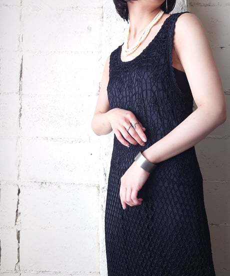 Fringe Hem Crochet Sleeveless Dress BK
