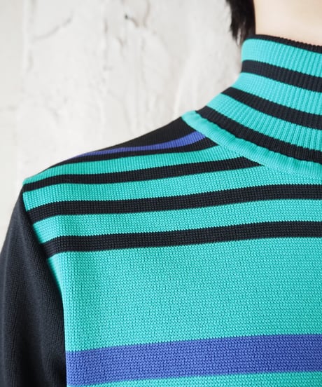 1970's Mock Neck Stripe Sweater BKGNPUR