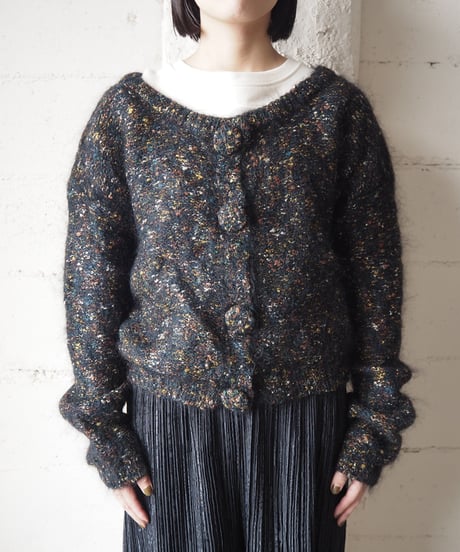 Mix Yarn Crew Neck Cardigan BK