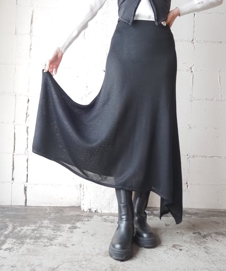 Square Hem Knit Flare Skirt BK
