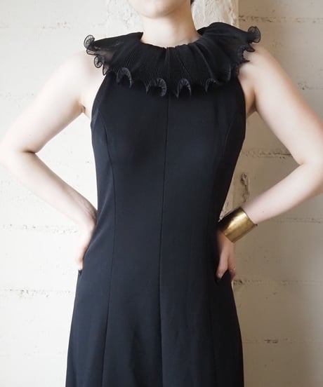 1970's Chiffon Pleated Collar Dress BK