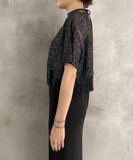 Fringe Design Lame Short Tops BKSL