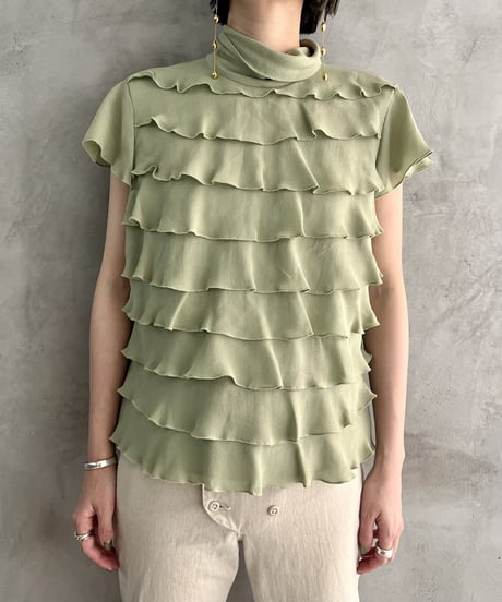 Frill Design Turtle Necl Short Sleeve Blouse MIN