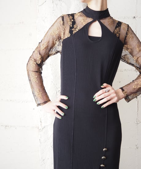 Lace Sleeve Peekaboo Design Dress BKGD