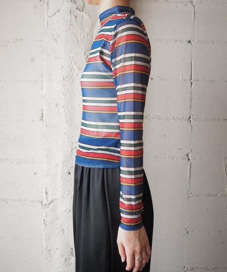 Multi Color Stripe Mock neck Sheer L/S BLRE