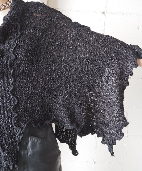 Button Design Knit Poncho BK