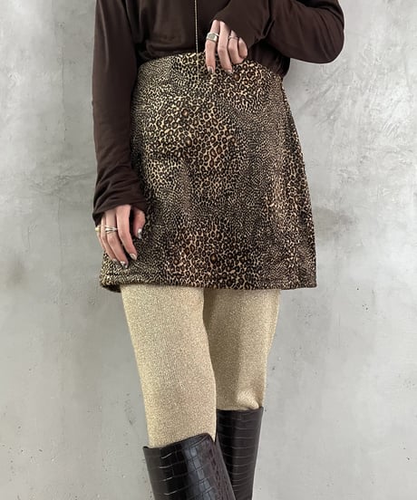 Leopard Pattern Velour Mini Skirt BRBK