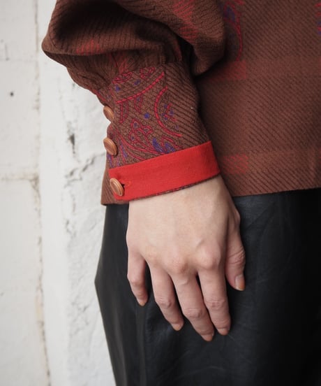 Paisley×Check Collarless Blouse REBR