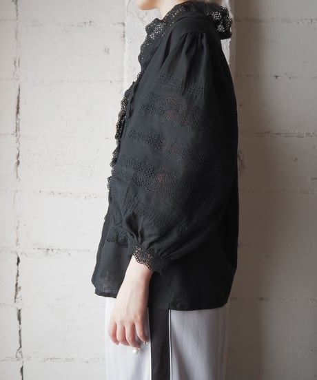 Cotton×Linen Lace Tyrol Blouse BK