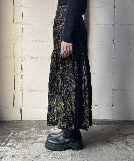 Pattern Velour Tiered Skirt BKBR