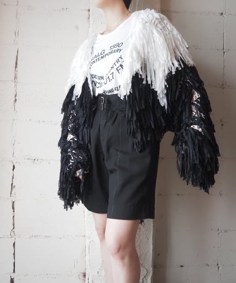 Bicolor Fringe Bolero BK WH