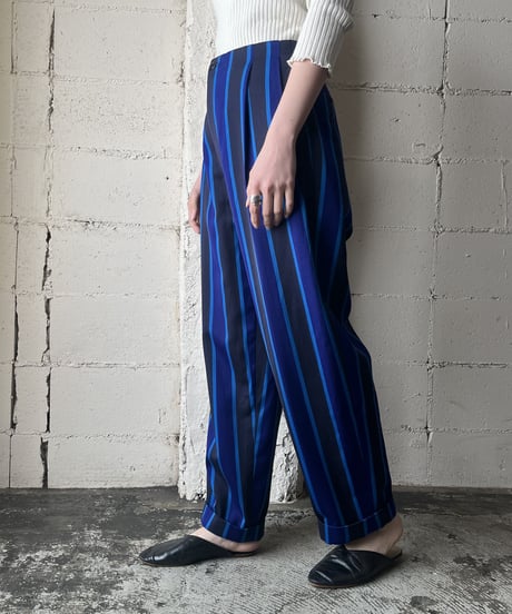 Stripe Tuck Wide Pants BLBK