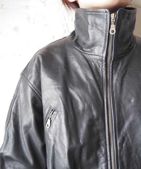 Stand Collar Zipup Leather Jacket BK