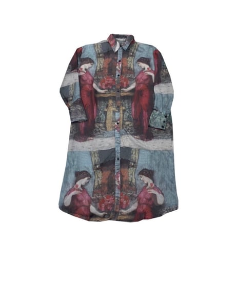 Art Pattern Sheer Shirt Dress BLRE