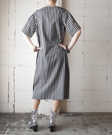 Shoulder Button Stripe Dress BKGR