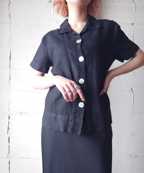 Open Collar Linen Shirt BK