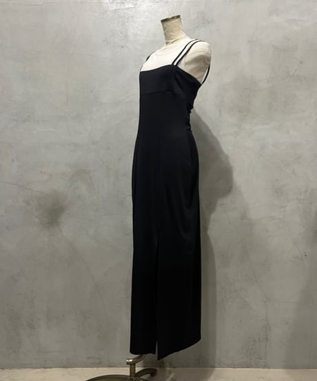 Strap Design Slit Camisole Dress BK