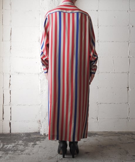 1980's Stripe Silk Shirt Dress BEREPUR